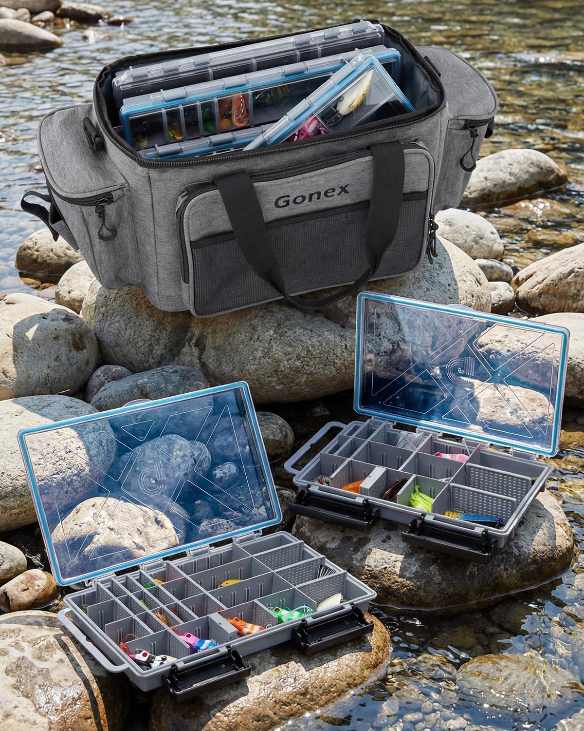 image:imageGonex Tackle Boxes for Fishing 2Pack Waterproof with Adjustable Compartments Clear Portable Tackle Trays Plastic Tackle Organizers with DIY Dividers for Lures Hooks amp Bass Gear 3600 GrayGray