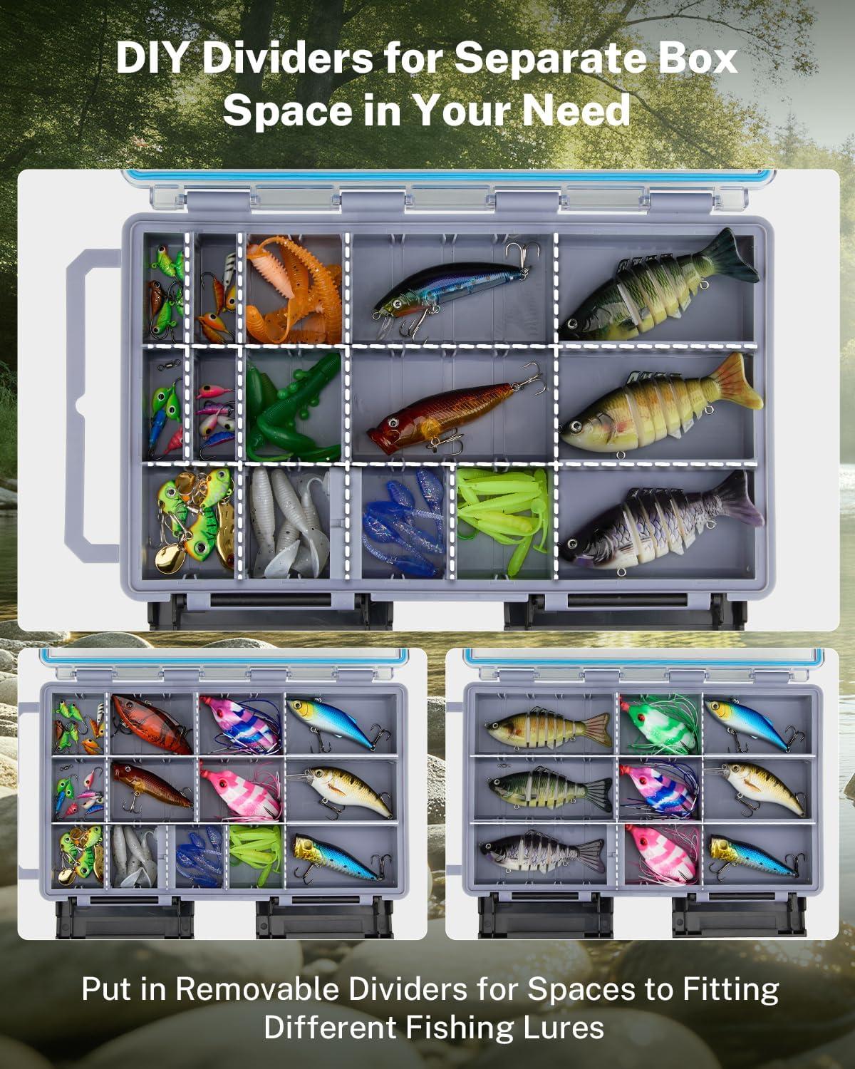 image:imageGonex Tackle Boxes for Fishing 2Pack Waterproof with Adjustable Compartments Clear Portable Tackle Trays Plastic Tackle Organizers with DIY Dividers for Lures Hooks amp Bass Gear 3600 GrayGray