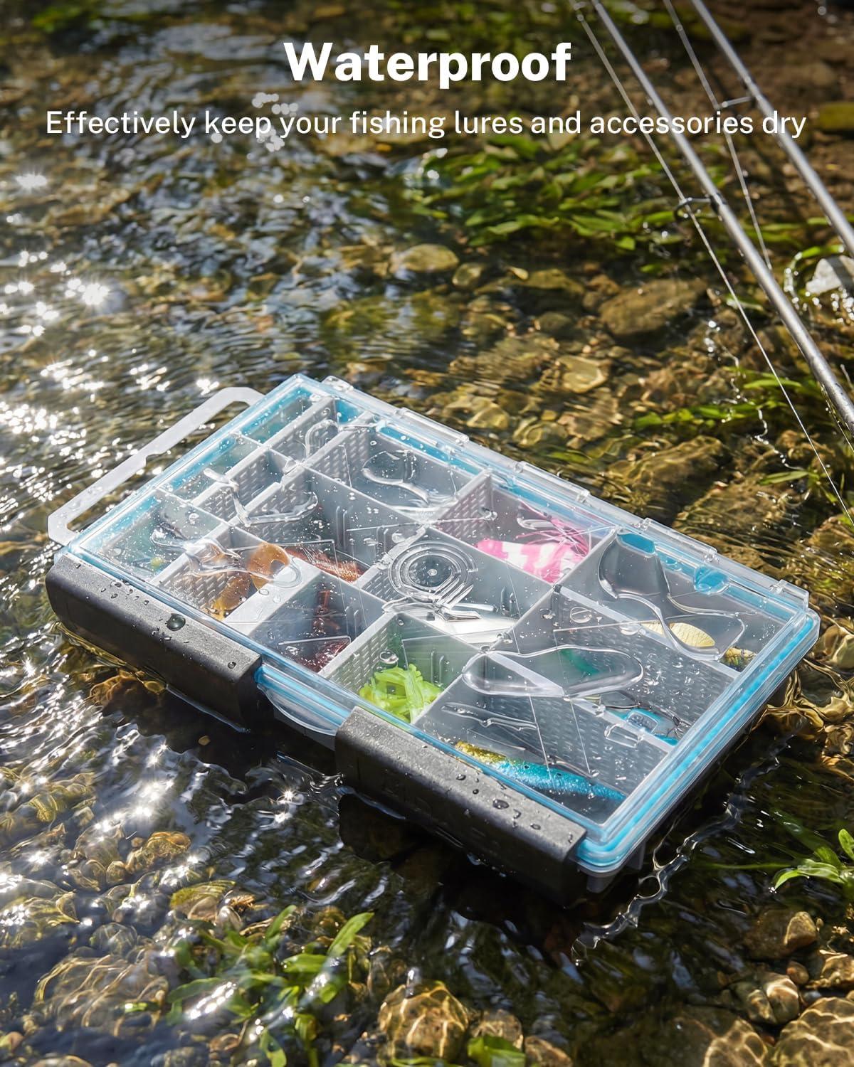 image:imageGonex Tackle Boxes for Fishing 2Pack Waterproof with Adjustable Compartments Clear Portable Tackle Trays Plastic Tackle Organizers with DIY Dividers for Lures Hooks amp Bass Gear 3600 GrayGray