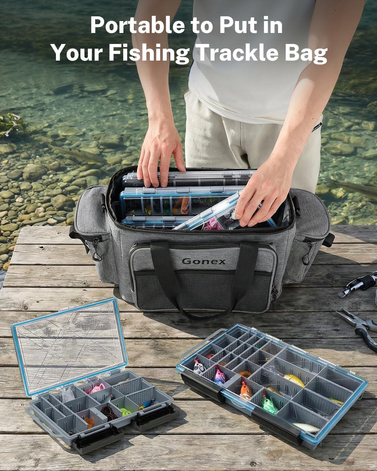 image:imageGonex Tackle Boxes for Fishing 2Pack Waterproof with Adjustable Compartments Clear Portable Tackle Trays Plastic Tackle Organizers with DIY Dividers for Lures Hooks amp Bass Gear 3600 GrayGray