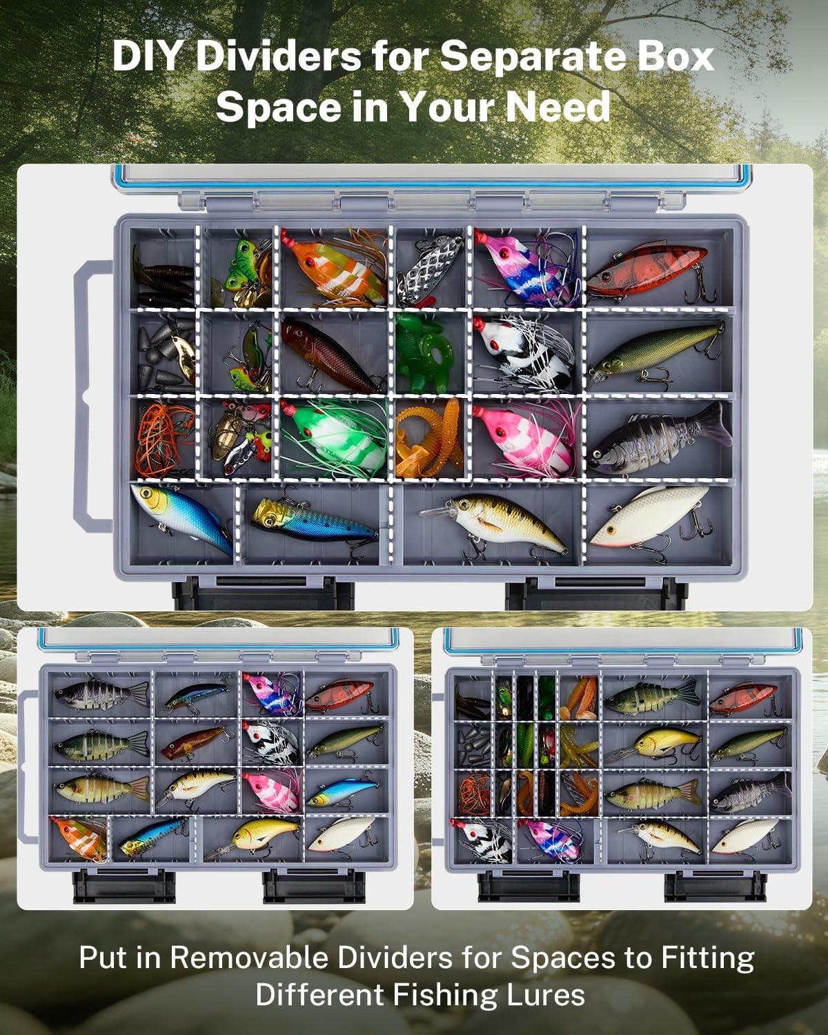 image:imageGonex Tackle Boxes for Fishing 2Pack Waterproof with Adjustable Compartments Clear Portable Tackle Trays Plastic Tackle Organizers with DIY Dividers for Lures Hooks amp Bass Gear 3600 GrayGray