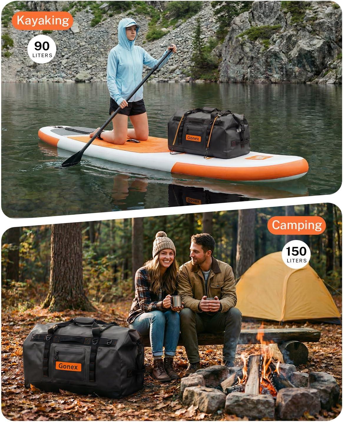 image:imageGonex Waterproof Duffel Bag 120L Heavy Duty Dry Duffle Bag with Reinforced Thickened Bottom 3in1 Convertible Large Travel Backpack for Kayaking Motorcycle Camping amp Boating BlackBlack