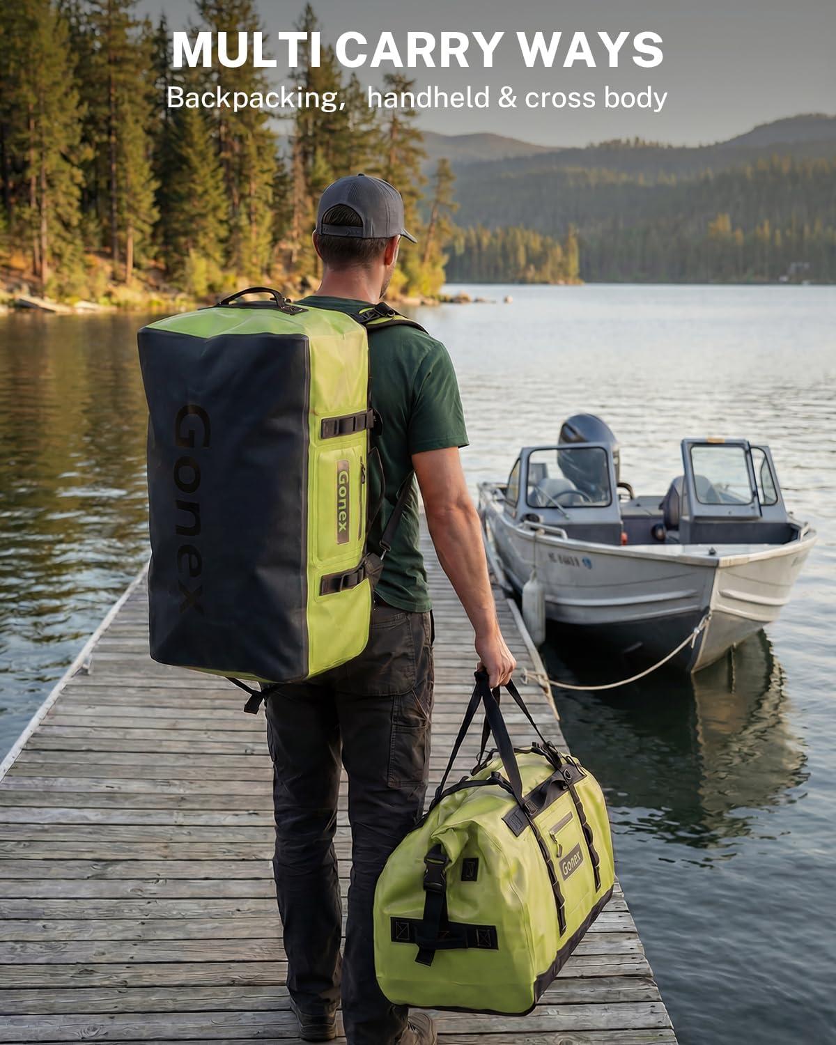 image:imageGonex Waterproof Duffel Bag 120L Heavy Duty Dry Duffle Bag with Reinforced Thickened Bottom 3in1 Convertible Large Travel Backpack for Kayaking Motorcycle Camping amp Boating BlackArmy Green
