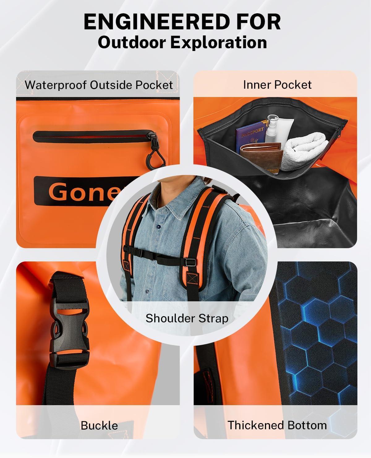 image:imageGonex Waterproof Duffel Bag 120L Heavy Duty Dry Duffle Bag with Reinforced Thickened Bottom 3in1 Convertible Large Travel Backpack for Kayaking Motorcycle Camping amp Boating BlackOrange
