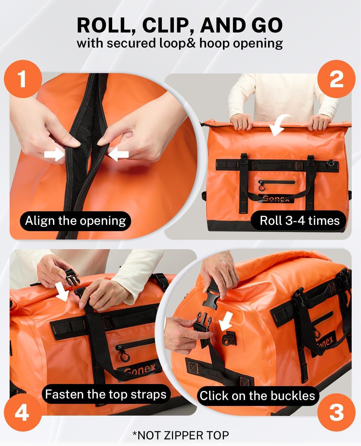 image:imageGonex Waterproof Duffel Bag 120L Heavy Duty Dry Duffle Bag with Reinforced Thickened Bottom 3in1 Convertible Large Travel Backpack for Kayaking Motorcycle Camping amp Boating BlackOrange