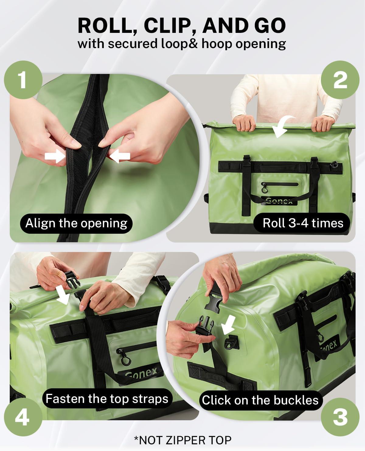 image:imageGonex Waterproof Duffel Bag 120L Heavy Duty Dry Duffle Bag with Reinforced Thickened Bottom 3in1 Convertible Large Travel Backpack for Kayaking Motorcycle Camping amp Boating BlackArmy Green