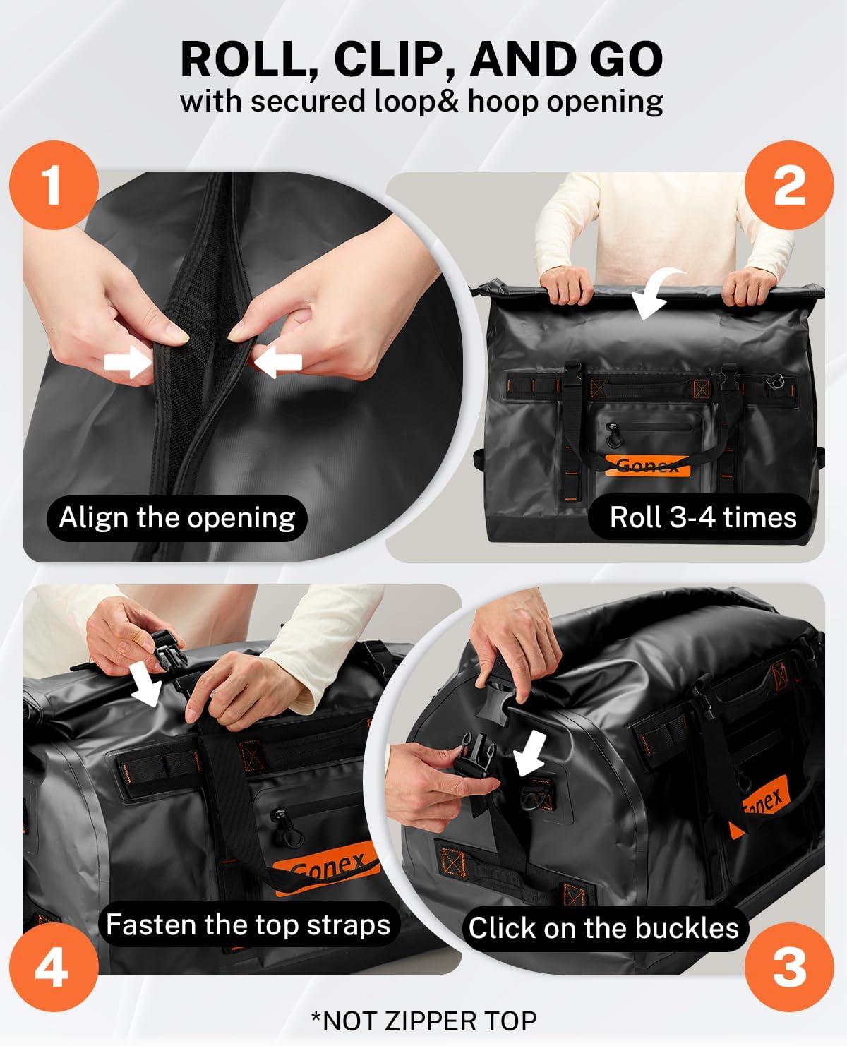 image:imageGonex Waterproof Duffel Bag 120L Heavy Duty Dry Duffle Bag with Reinforced Thickened Bottom 3in1 Convertible Large Travel Backpack for Kayaking Motorcycle Camping amp Boating BlackBlack