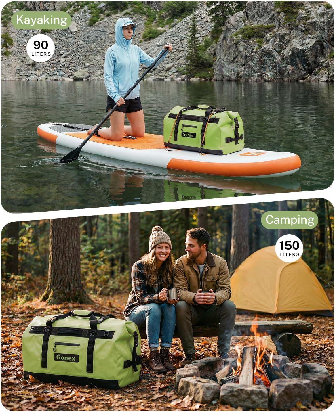image:imageGonex Waterproof Duffel Bag 120L Heavy Duty Dry Duffle Bag with Reinforced Thickened Bottom 3in1 Convertible Large Travel Backpack for Kayaking Motorcycle Camping amp Boating BlackArmy Green