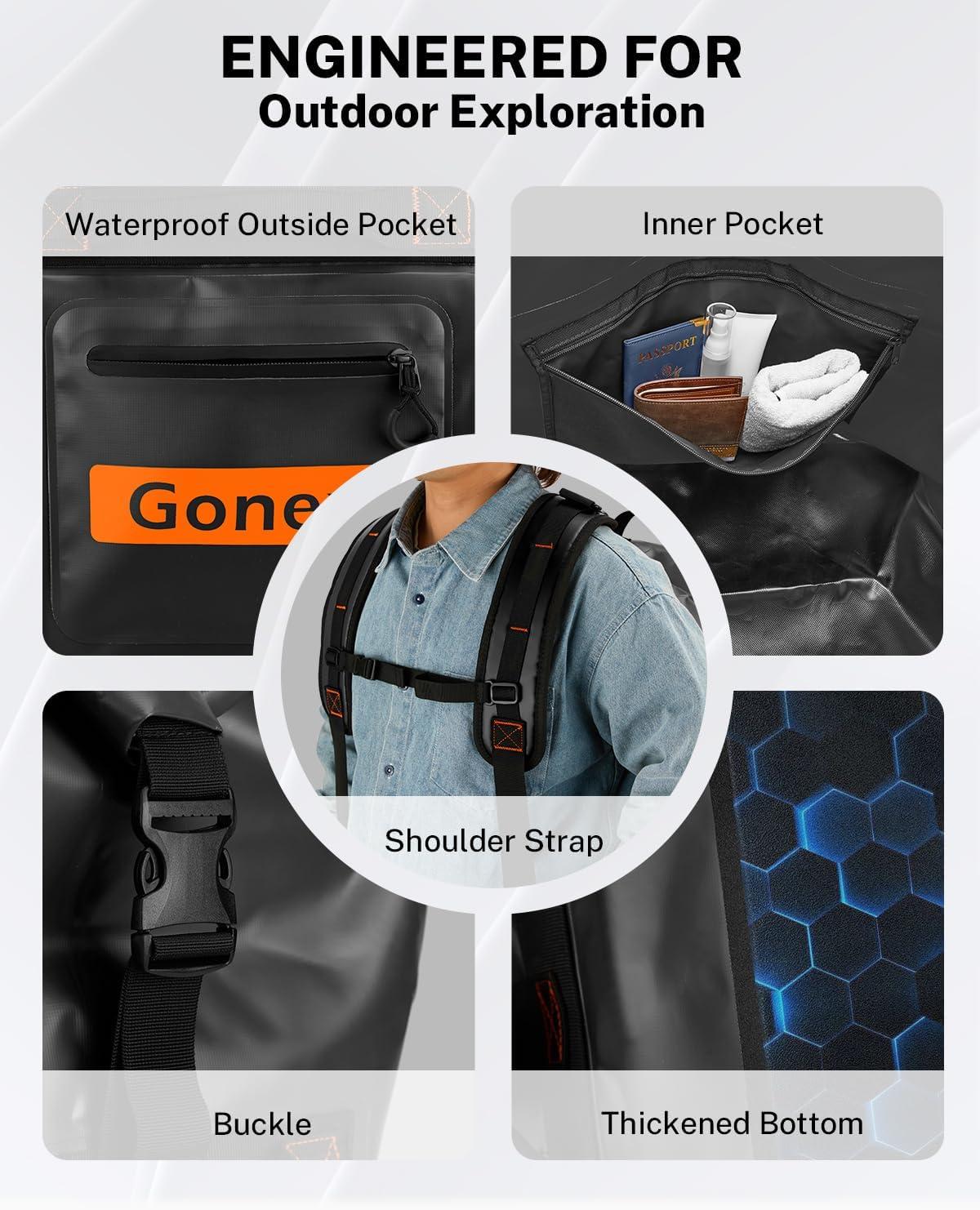 image:imageGonex Waterproof Duffel Bag 120L Heavy Duty Dry Duffle Bag with Reinforced Thickened Bottom 3in1 Convertible Large Travel Backpack for Kayaking Motorcycle Camping amp Boating BlackBlack