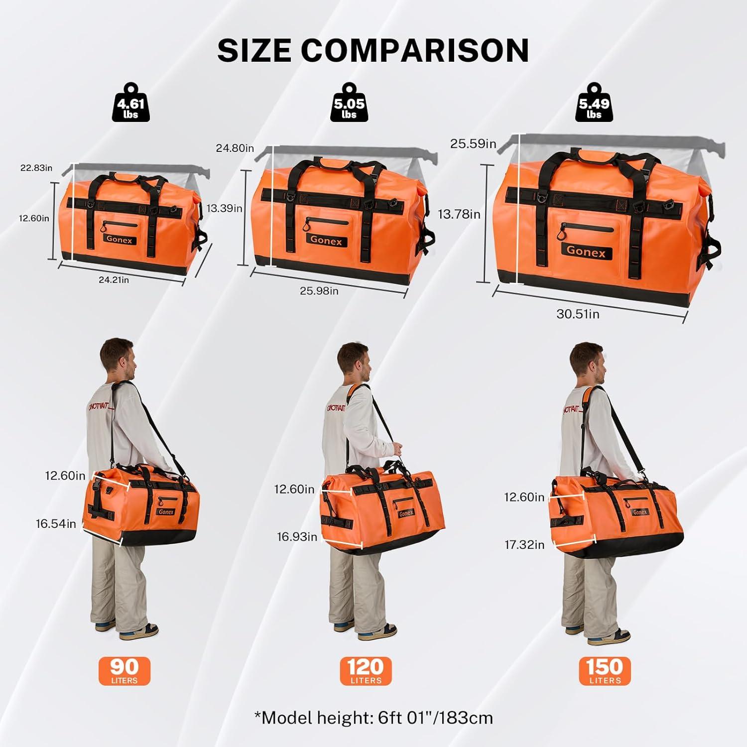 image:imageGonex Waterproof Duffel Bag 120L Heavy Duty Dry Duffle Bag with Reinforced Thickened Bottom 3in1 Convertible Large Travel Backpack for Kayaking Motorcycle Camping amp Boating BlackOrange