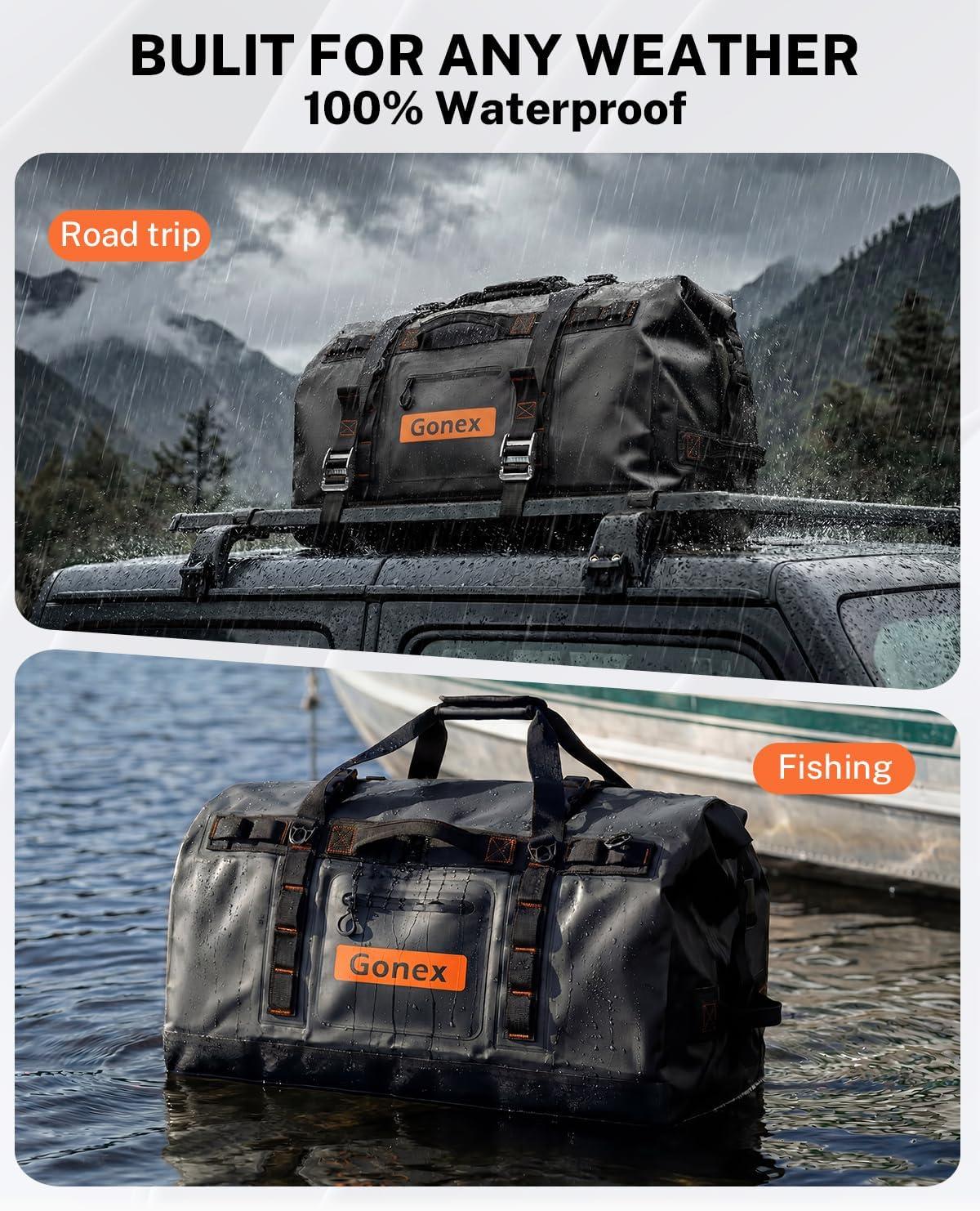 image:imageGonex Waterproof Duffel Bag 120L Heavy Duty Dry Duffle Bag with Reinforced Thickened Bottom 3in1 Convertible Large Travel Backpack for Kayaking Motorcycle Camping amp Boating BlackBlack