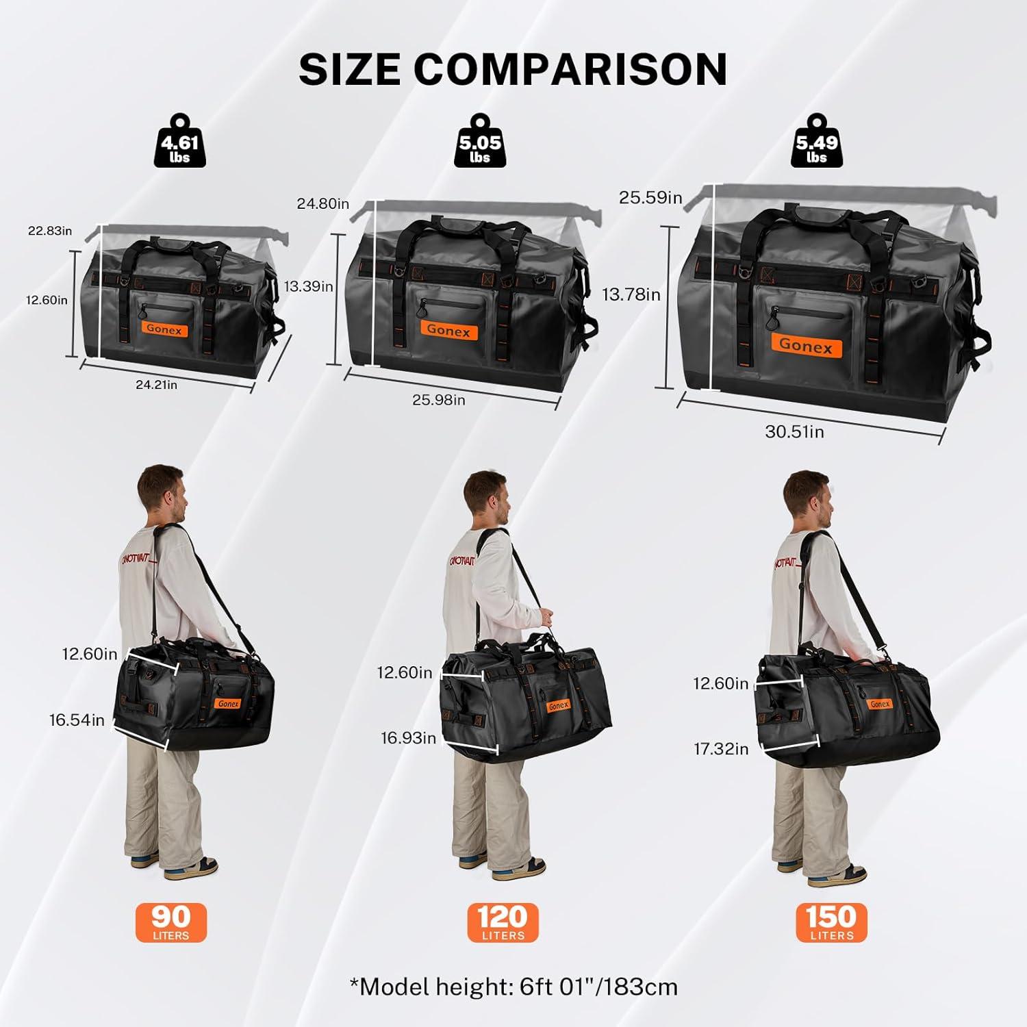 image:imageGonex Waterproof Duffel Bag 120L Heavy Duty Dry Duffle Bag with Reinforced Thickened Bottom 3in1 Convertible Large Travel Backpack for Kayaking Motorcycle Camping amp Boating BlackBlack