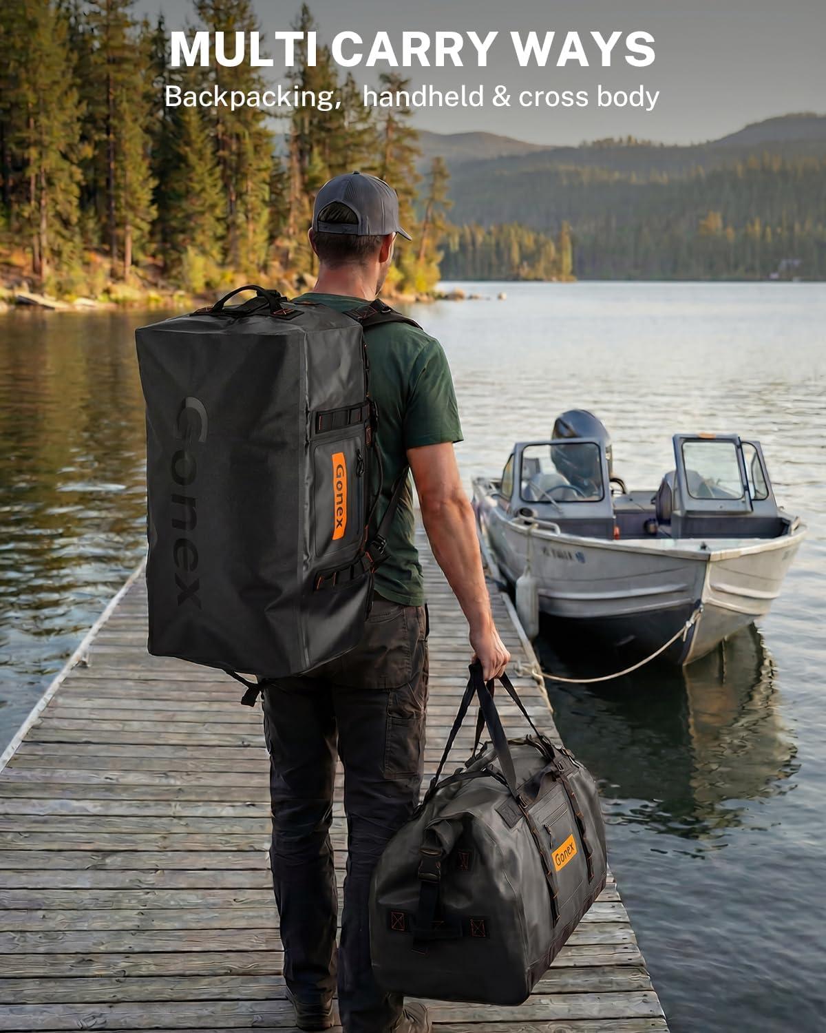 image:imageGonex Waterproof Duffel Bag 120L Heavy Duty Dry Duffle Bag with Reinforced Thickened Bottom 3in1 Convertible Large Travel Backpack for Kayaking Motorcycle Camping amp Boating BlackBlack
