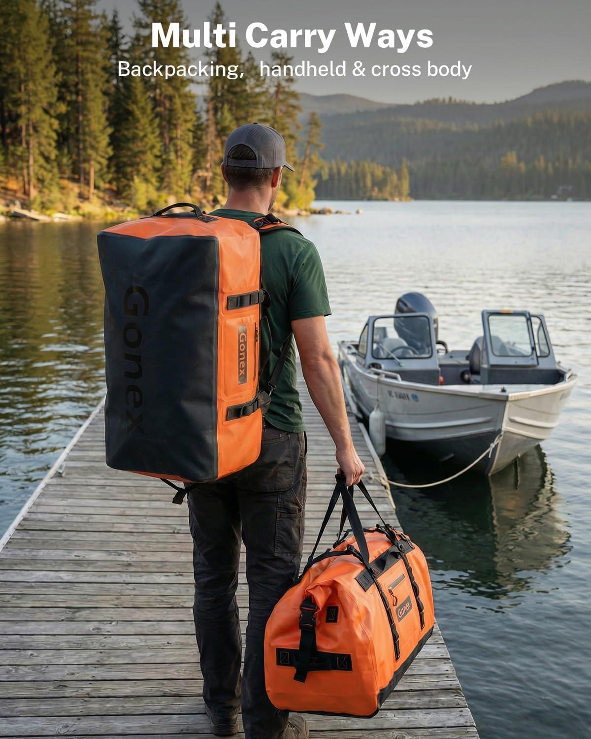 image:imageGonex Waterproof Duffel Bag 120L Heavy Duty Dry Duffle Bag with Reinforced Thickened Bottom 3in1 Convertible Large Travel Backpack for Kayaking Motorcycle Camping amp Boating BlackOrange