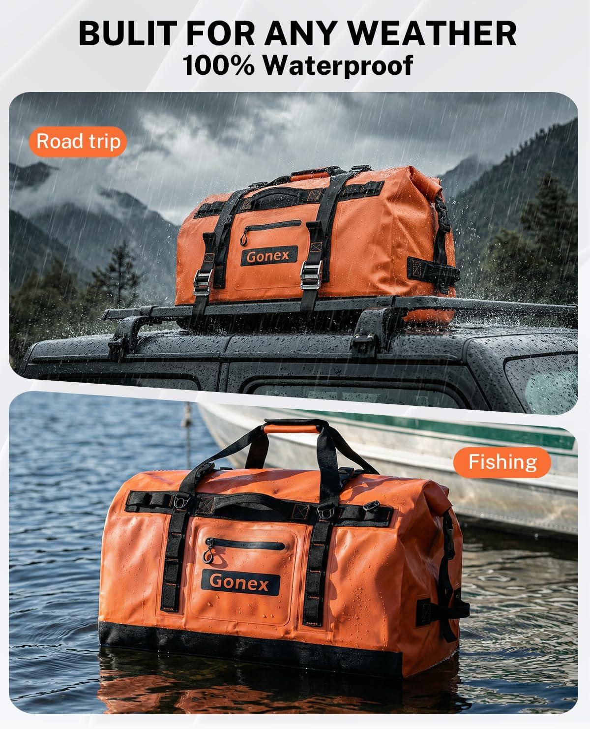 image:imageGonex Waterproof Duffel Bag 120L Heavy Duty Dry Duffle Bag with Reinforced Thickened Bottom 3in1 Convertible Large Travel Backpack for Kayaking Motorcycle Camping amp Boating BlackOrange