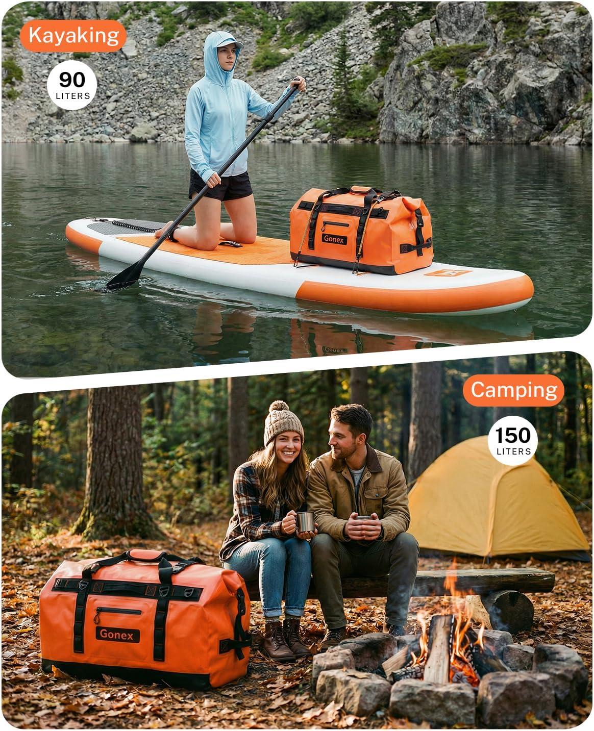 image:imageGonex Waterproof Duffel Bag 120L Heavy Duty Dry Duffle Bag with Reinforced Thickened Bottom 3in1 Convertible Large Travel Backpack for Kayaking Motorcycle Camping amp Boating BlackOrange