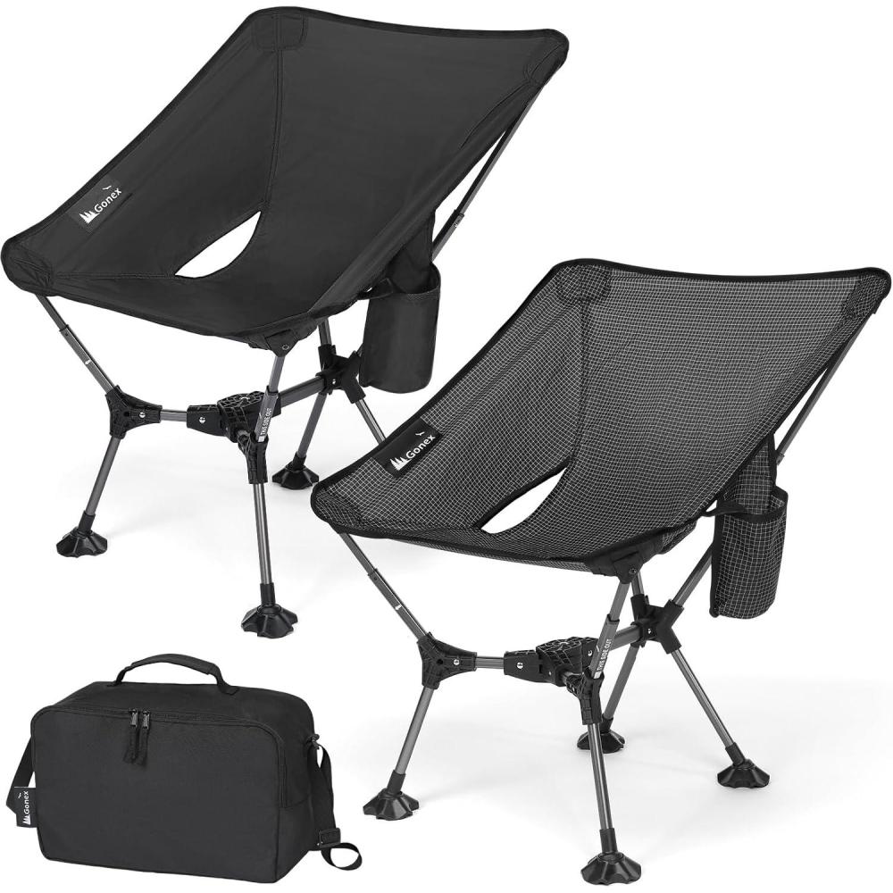 image:imageGonex Portable Camping Chair 6th Gen Lightweight Folding Chair with AntiSinking Feet 175in High Seat 330LBS Capacity for Outdoor Camping Hiking Beach Picnic SportsSilverLaced Ripstop 2PCSBlack  Silverlaced Ripstop