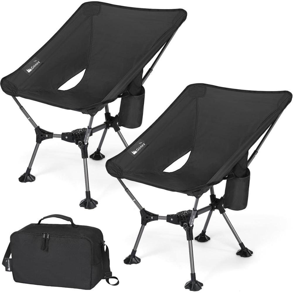 image:imageGonex Portable Camping Chair 6th Gen Lightweight Folding Chair with AntiSinking Feet 175in High Seat 330LBS Capacity for Outdoor Camping Hiking Beach Picnic SportsSilverLaced Ripstop 2PCSBlack Ripstop 2 Pcs