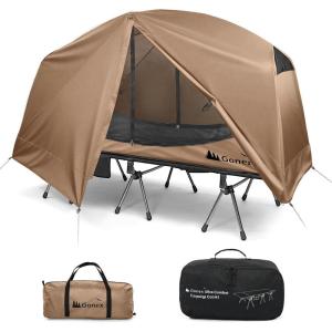 Gonex Camping Tent Cot for Adults, 1-Person Off-Ground Folding Portable Easy Set-up Tent Cot Combo Supports 350lbs for Hiking, Backpacking, Car & Motorcycle Camping(31.5″ W X 78.7″ L)-Army Green(Khaki)