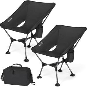 Gonex Portable Camping Chair, 6th Gen Lightweight Folding Chair with Anti-Sinking Feet, 17.5in High Seat, 330LBS Capacity for Outdoor Camping Hiking Beach Picnic Sports(Silver-Laced Ripstop, 2PCS)(Black Ripstop 2 Pcs)