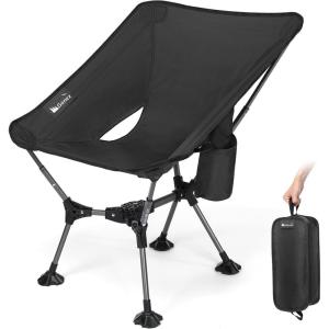 Gonex Portable Camping Chair, 6th Gen Lightweight Folding Chair with Anti-Sinking Feet, 17.5in High Seat, 330LBS Capacity for Outdoor Camping Hiking Beach Picnic Sports(Silver-Laced Ripstop, 2PCS)(Black Ripstop 1 Pcs)