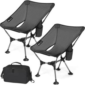 Gonex Portable Camping Chair, 6th Gen Lightweight Folding Chair with Anti-Sinking Feet, 17.5in High Seat, 330LBS Capacity for Outdoor Camping Hiking Beach Picnic Sports(Silver-Laced Ripstop, 2PCS)(Silver-laced Ripstop 2 Pcs)