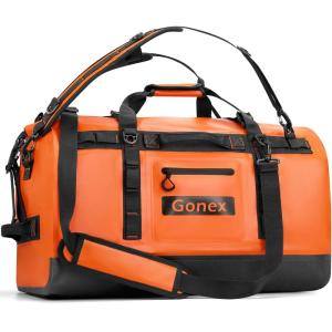 Gonex Waterproof Duffel Bag, 120L Heavy Duty Dry Duffle Bag with Reinforced Thickened Bottom, 3-in-1 Convertible Large Travel Backpack for Kayaking, Motorcycle, Camping & Boating, Black(Orange)