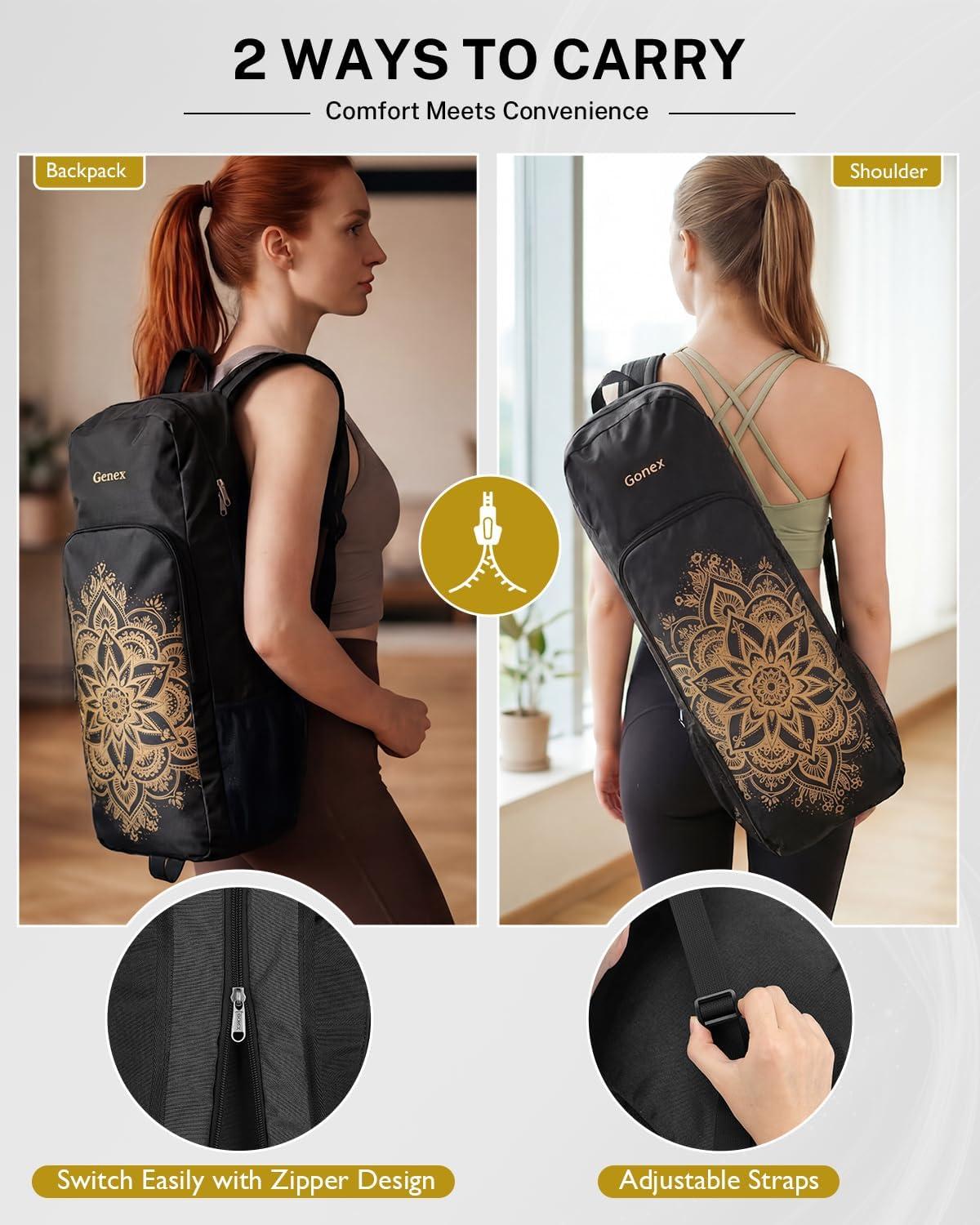 image:imageGonex Yoga Mat Bag 2 Carry Ways Yoga Backpack with Wet Compartment Metal Zippers for Women Men Large Capacity Yoga Mat Carrier for Yoga Gym TravelBlack