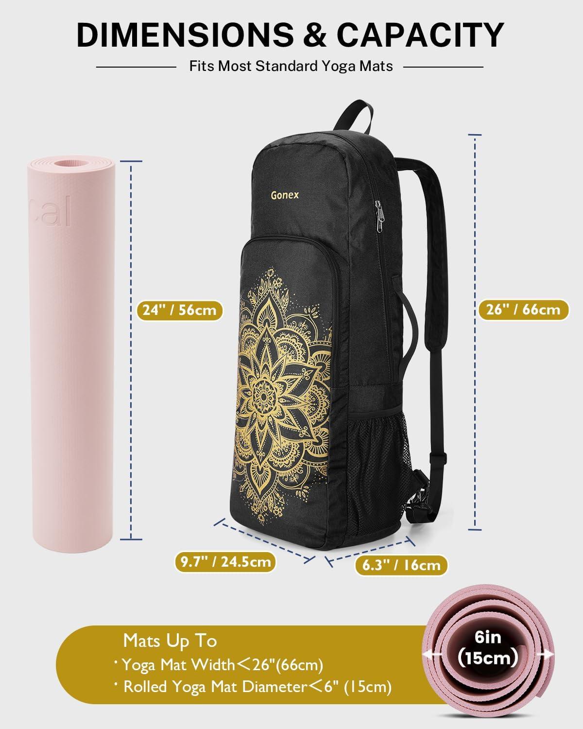 image:imageGonex Yoga Mat Bag 2 Carry Ways Yoga Backpack with Wet Compartment Metal Zippers for Women Men Large Capacity Yoga Mat Carrier for Yoga Gym TravelBlack
