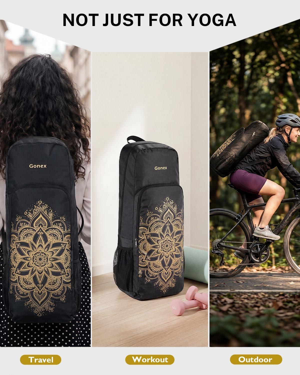 image:imageGonex Yoga Mat Bag 2 Carry Ways Yoga Backpack with Wet Compartment Metal Zippers for Women Men Large Capacity Yoga Mat Carrier for Yoga Gym TravelBlack