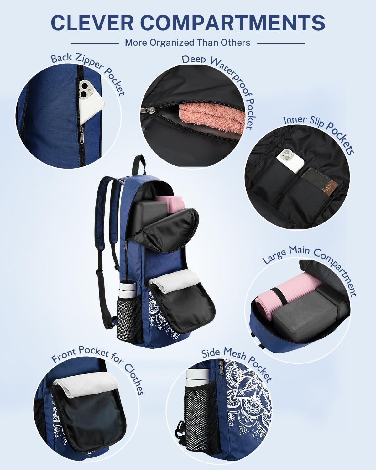 image:imageGonex Yoga Mat Bag 2 Carry Ways Yoga Backpack with Wet Compartment Metal Zippers for Women Men Large Capacity Yoga Mat Carrier for Yoga Gym TravelBlue