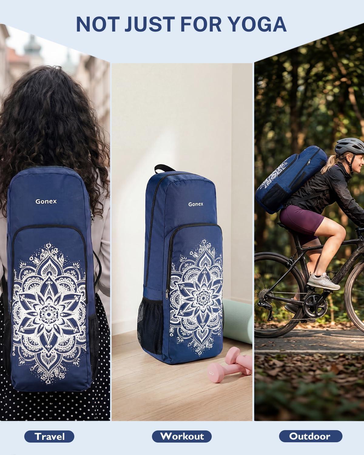 image:imageGonex Yoga Mat Bag 2 Carry Ways Yoga Backpack with Wet Compartment Metal Zippers for Women Men Large Capacity Yoga Mat Carrier for Yoga Gym TravelBlue