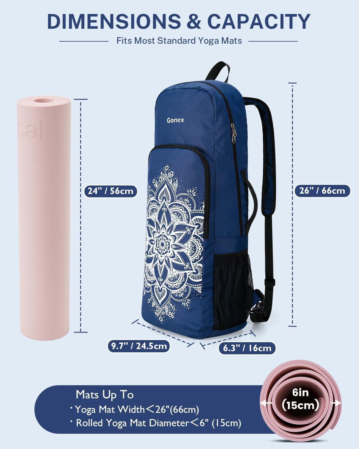 image:imageGonex Yoga Mat Bag 2 Carry Ways Yoga Backpack with Wet Compartment Metal Zippers for Women Men Large Capacity Yoga Mat Carrier for Yoga Gym TravelBlue