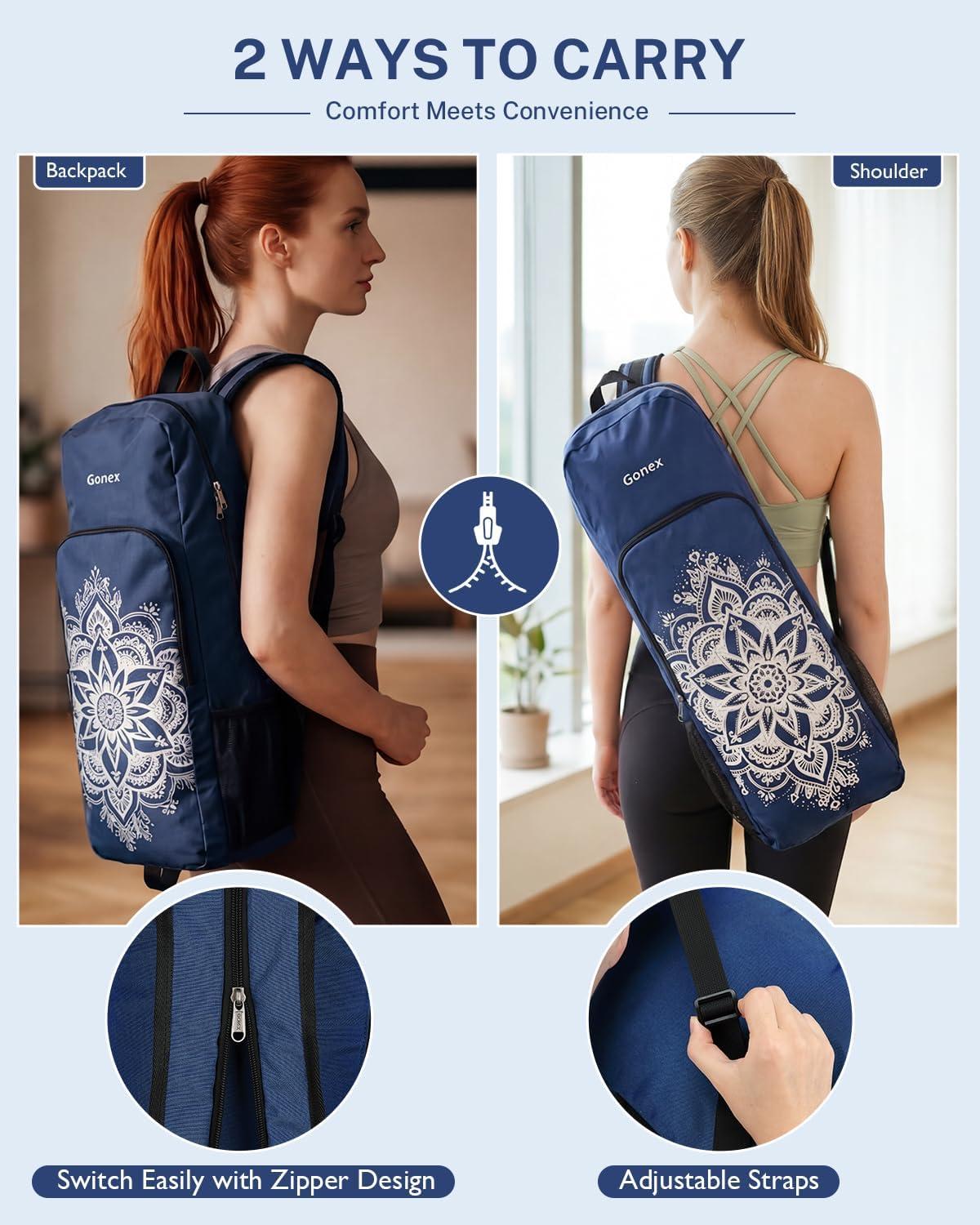 image:imageGonex Yoga Mat Bag 2 Carry Ways Yoga Backpack with Wet Compartment Metal Zippers for Women Men Large Capacity Yoga Mat Carrier for Yoga Gym TravelBlue
