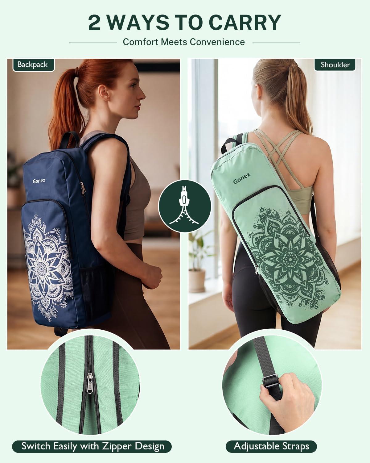 image:imageGonex Yoga Mat Bag 2 Carry Ways Yoga Backpack with Wet Compartment Metal Zippers for Women Men Large Capacity Yoga Mat Carrier for Yoga Gym TravelGreen