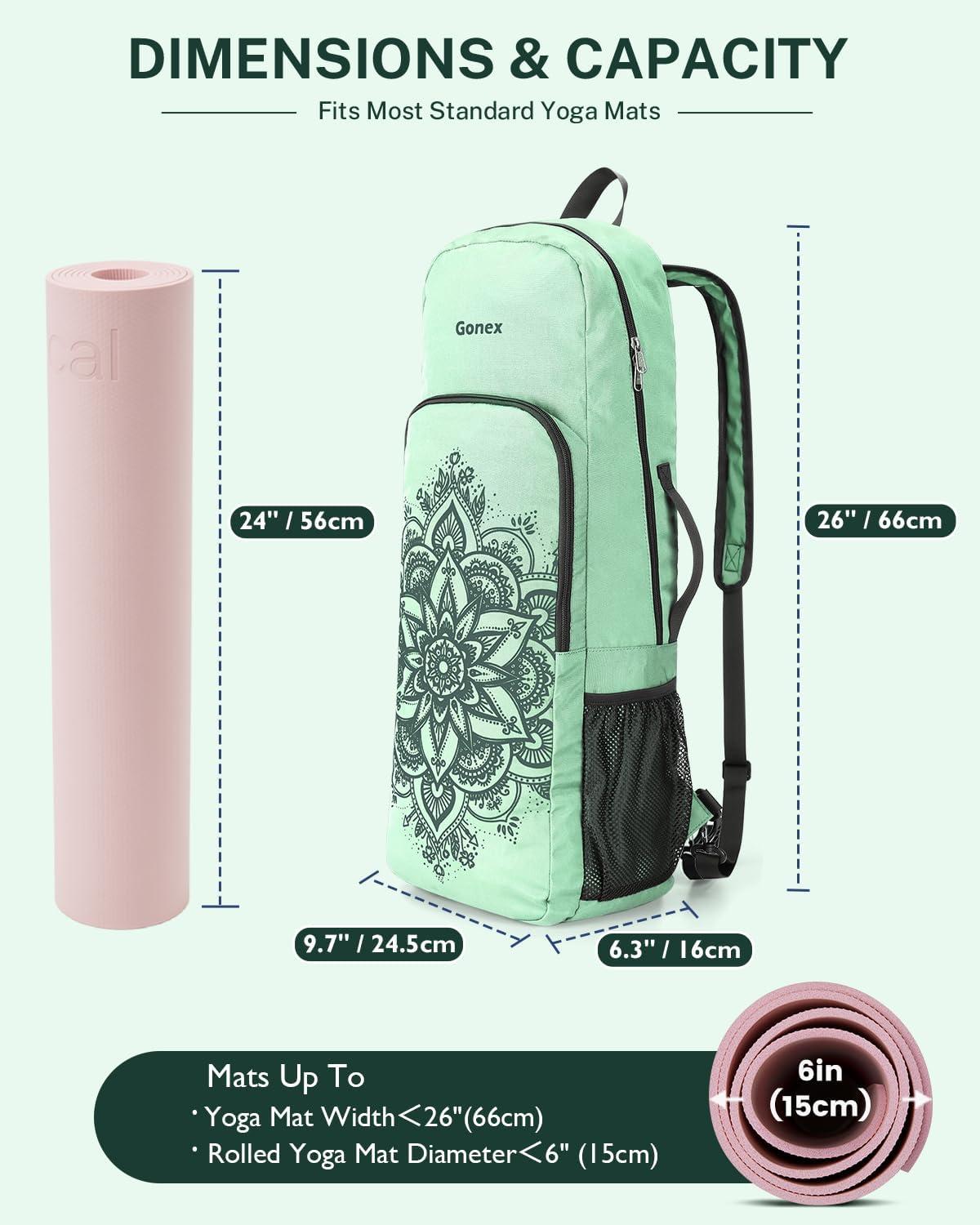 image:imageGonex Yoga Mat Bag 2 Carry Ways Yoga Backpack with Wet Compartment Metal Zippers for Women Men Large Capacity Yoga Mat Carrier for Yoga Gym TravelGreen