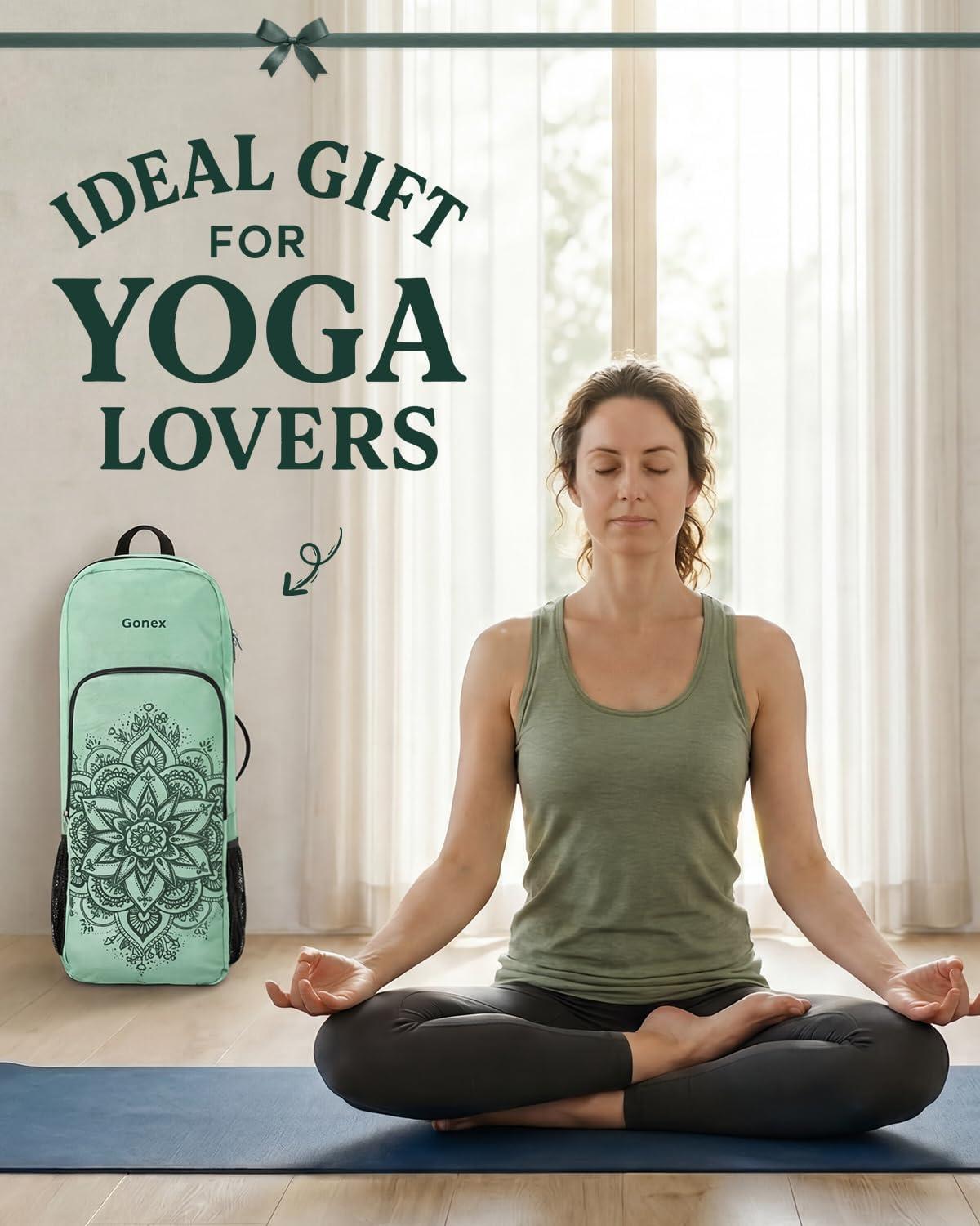 image:imageGonex Yoga Mat Bag 2 Carry Ways Yoga Backpack with Wet Compartment Metal Zippers for Women Men Large Capacity Yoga Mat Carrier for Yoga Gym TravelGreen