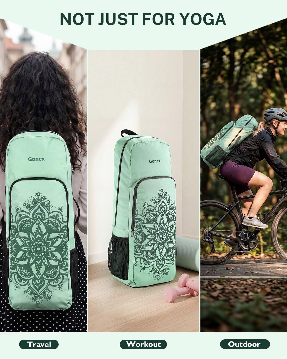 image:imageGonex Yoga Mat Bag 2 Carry Ways Yoga Backpack with Wet Compartment Metal Zippers for Women Men Large Capacity Yoga Mat Carrier for Yoga Gym TravelGreen