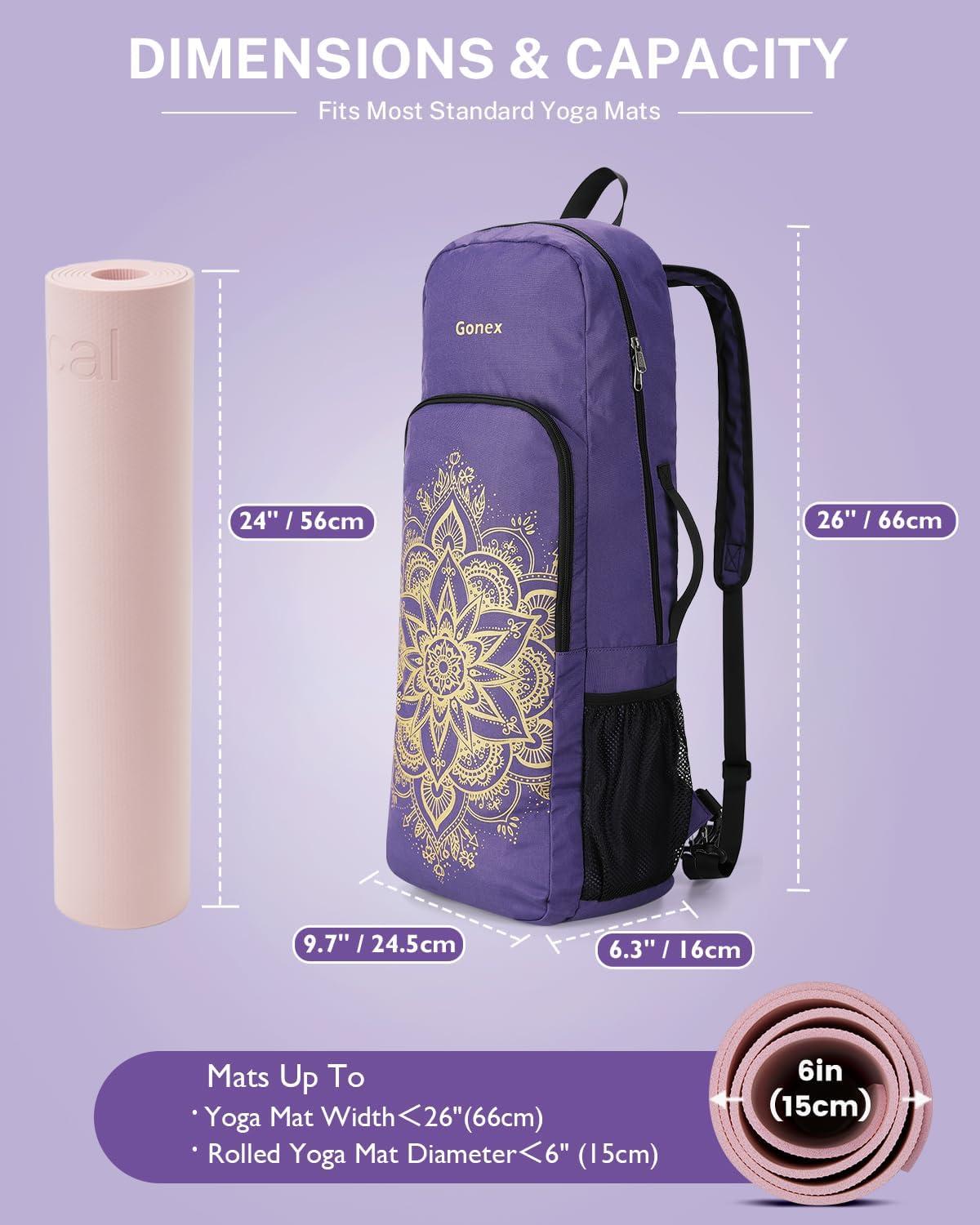 image:imageGonex Yoga Mat Bag 2 Carry Ways Yoga Backpack with Wet Compartment Metal Zippers for Women Men Large Capacity Yoga Mat Carrier for Yoga Gym TravelPurple