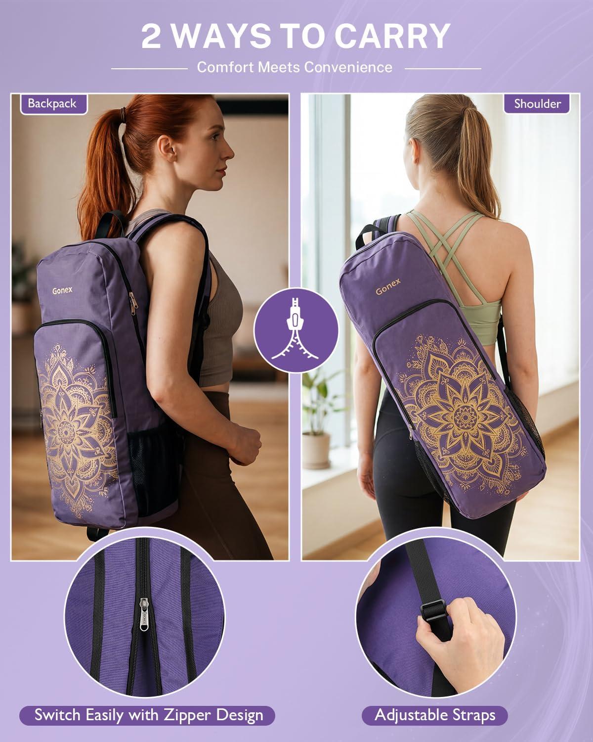 image:imageGonex Yoga Mat Bag 2 Carry Ways Yoga Backpack with Wet Compartment Metal Zippers for Women Men Large Capacity Yoga Mat Carrier for Yoga Gym TravelPurple