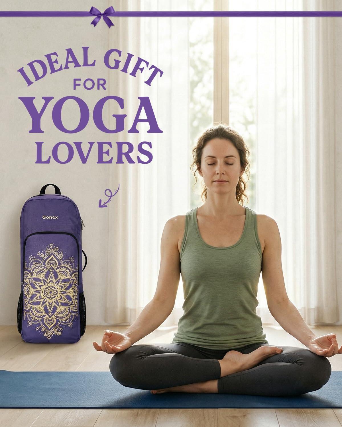 image:imageGonex Yoga Mat Bag 2 Carry Ways Yoga Backpack with Wet Compartment Metal Zippers for Women Men Large Capacity Yoga Mat Carrier for Yoga Gym TravelPurple
