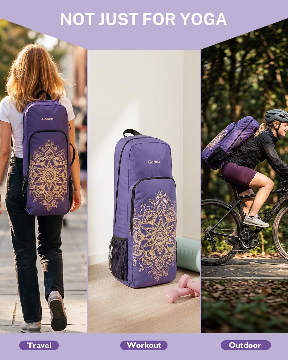 image:imageGonex Yoga Mat Bag 2 Carry Ways Yoga Backpack with Wet Compartment Metal Zippers for Women Men Large Capacity Yoga Mat Carrier for Yoga Gym TravelPurple