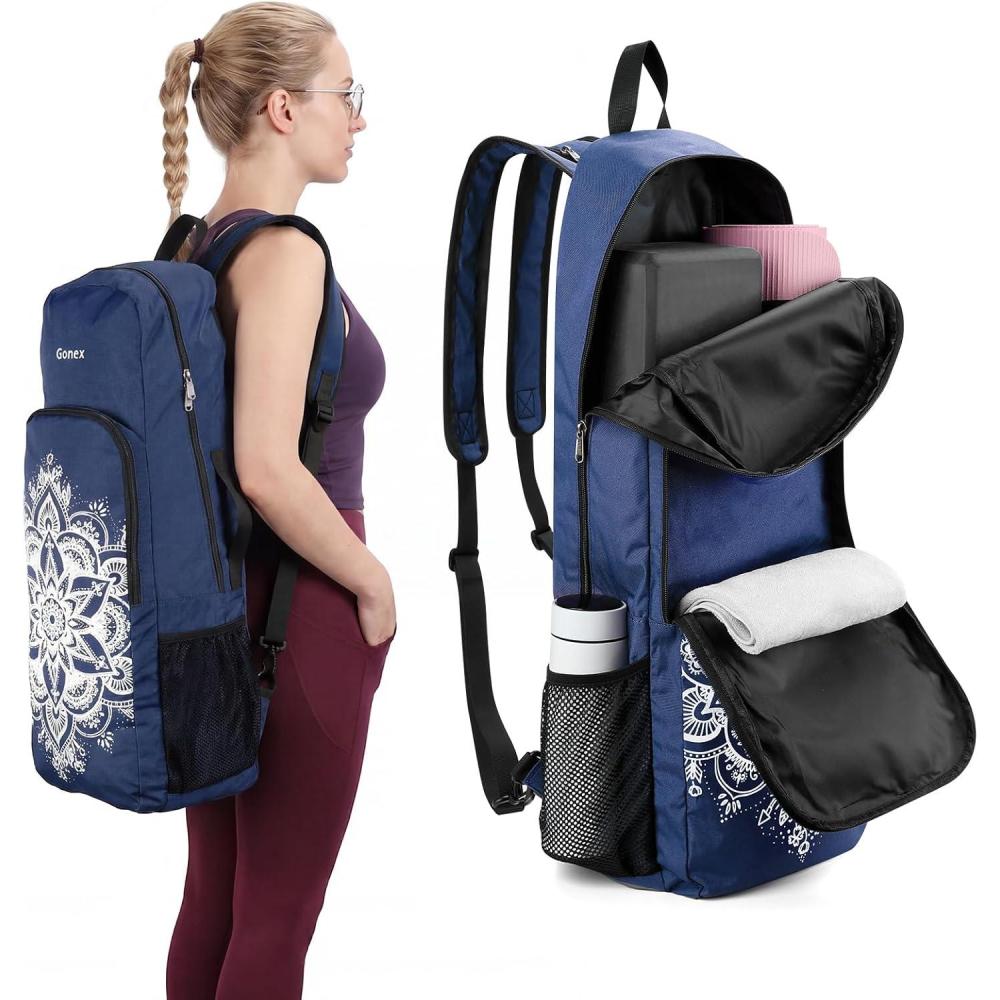 image:imageGonex Yoga Mat Bag 2 Carry Ways Yoga Backpack with Wet Compartment Metal Zippers for Women Men Large Capacity Yoga Mat Carrier for Yoga Gym TravelBlue