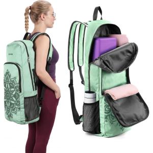 Gonex Yoga Mat Bag, 2 Carry Ways Yoga Backpack with Wet Compartment Metal Zippers for Women Men, Large Capacity Yoga Mat Carrier for Yoga, Gym, Travel(Green)