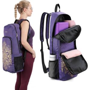 Gonex Yoga Mat Bag, 2 Carry Ways Yoga Backpack with Wet Compartment Metal Zippers for Women Men, Large Capacity Yoga Mat Carrier for Yoga, Gym, Travel(Purple)