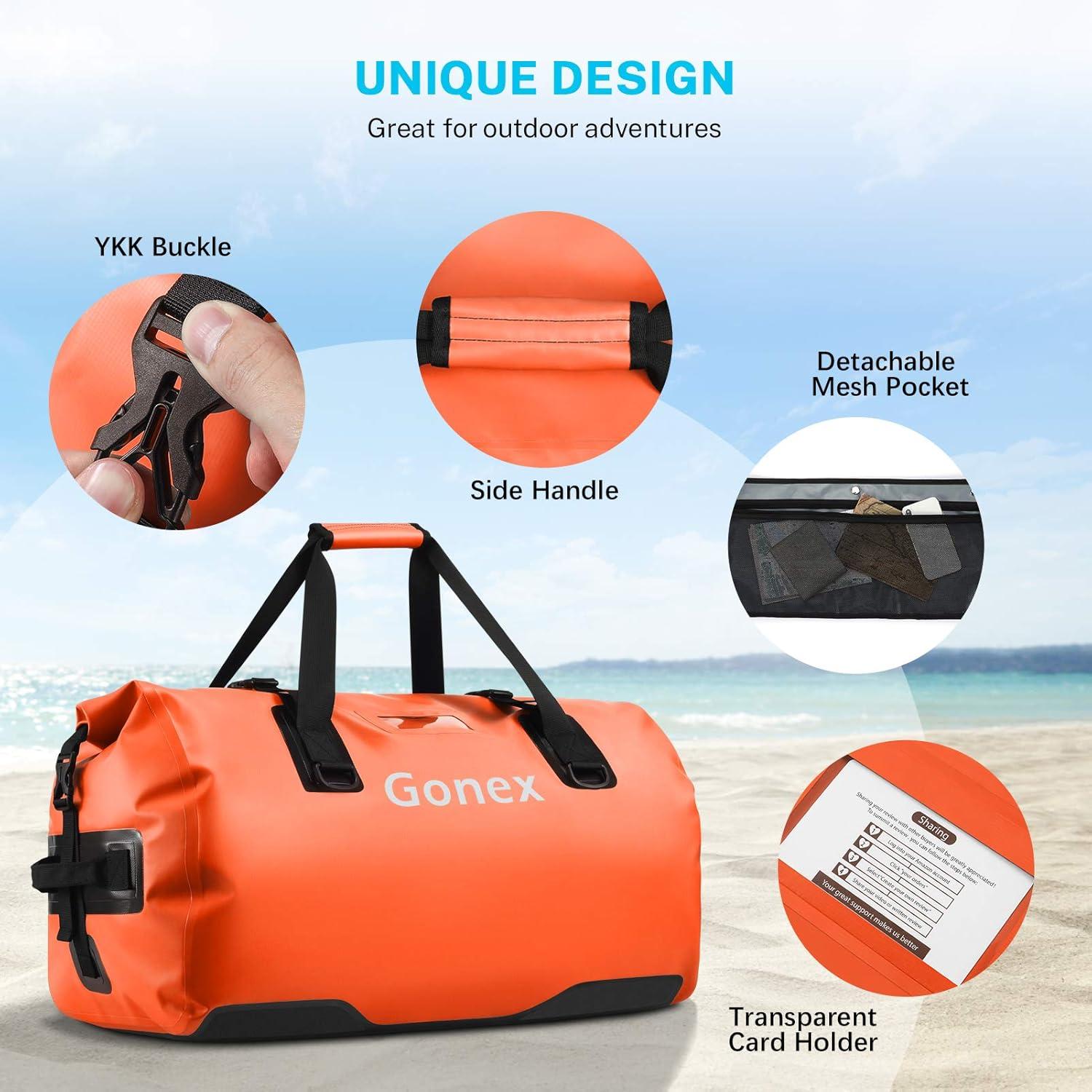 image:imageGonex 40L 60L 80L Extra Large Waterproof Duffle Travel Dry Duffel Bag Heavy Duty Bag with Durable Straps amp Handles for Kayaking Paddleboarding Boating Rafting FishingOrange