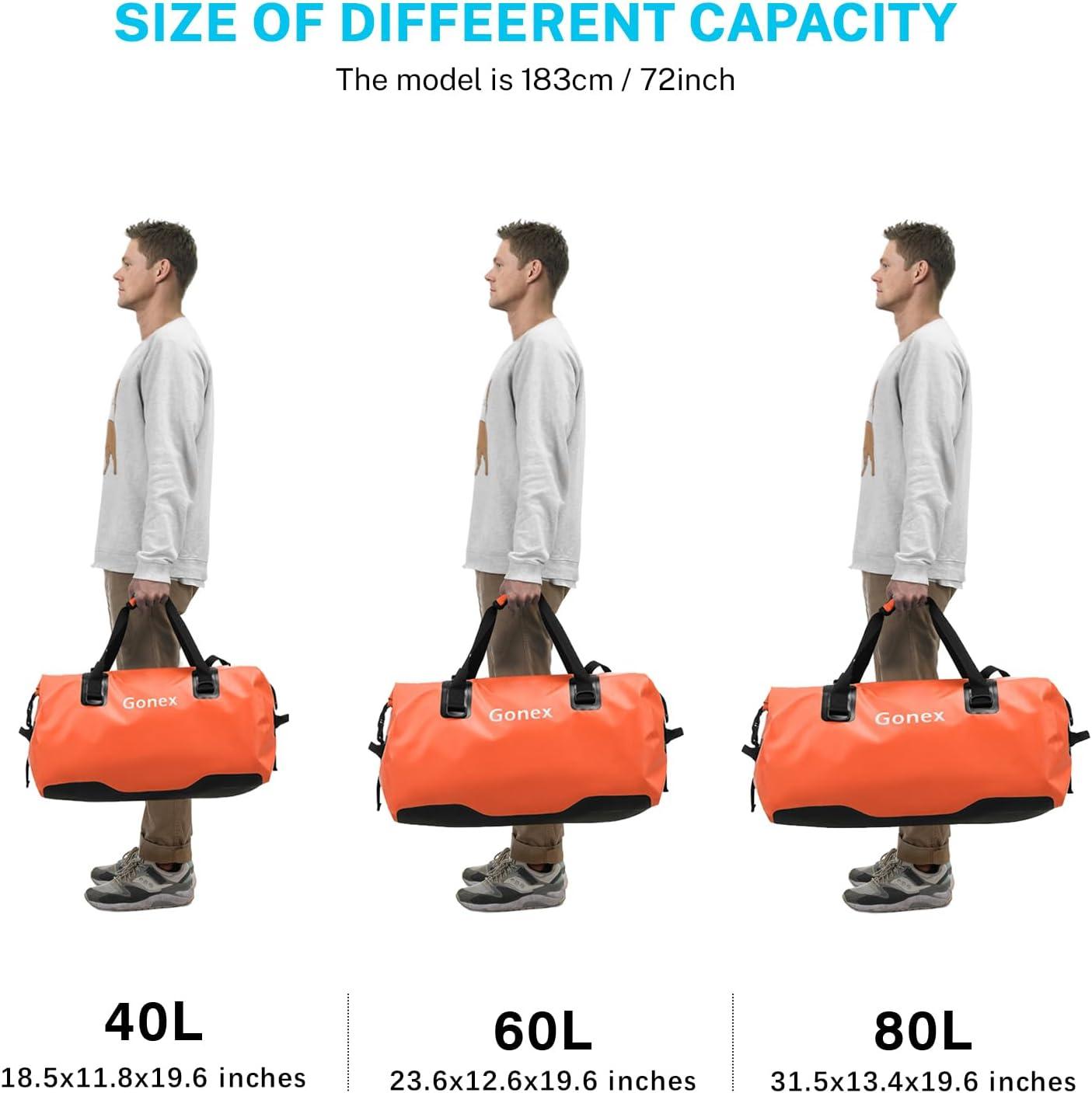 image:imageGonex 40L 60L 80L Extra Large Waterproof Duffle Travel Dry Duffel Bag Heavy Duty Bag with Durable Straps amp Handles for Kayaking Paddleboarding Boating Rafting FishingOrange