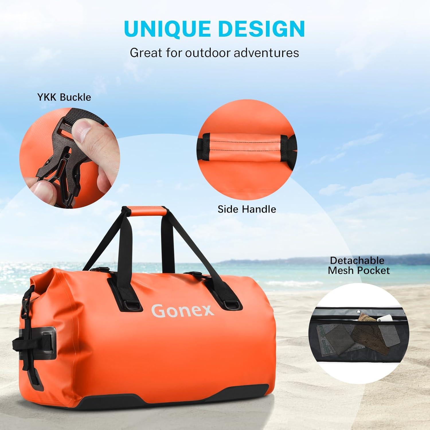 image:imageGonex 40L 60L 80L Extra Large Waterproof Duffle Travel Dry Duffel Bag Heavy Duty Bag with Durable Straps amp Handles for Kayaking Paddleboarding Boating Rafting FishingOrange
