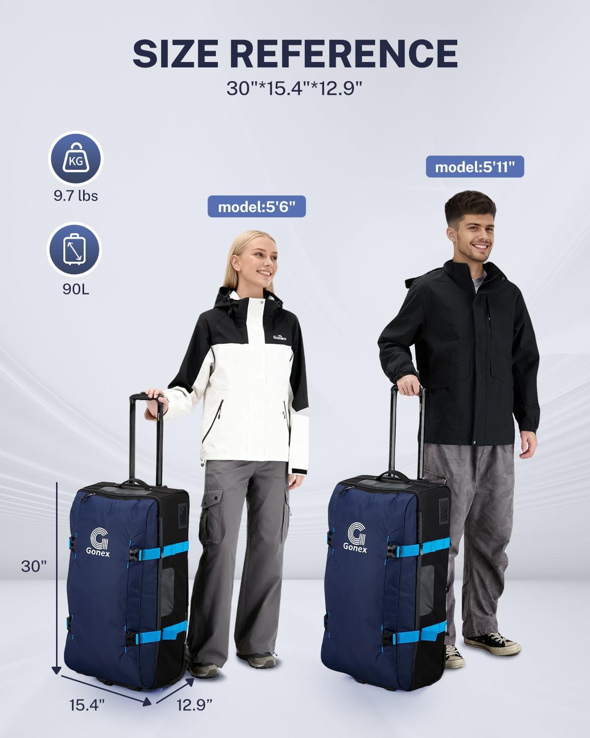 image:imageGonex Rolling Duffle Bag with Wheels Waterrepellent 90L Nylon Large Wheeled Travel Duffel Luggage with TSA Lock amp Telescopic Handle 30 inch Dark GreenDark Blue