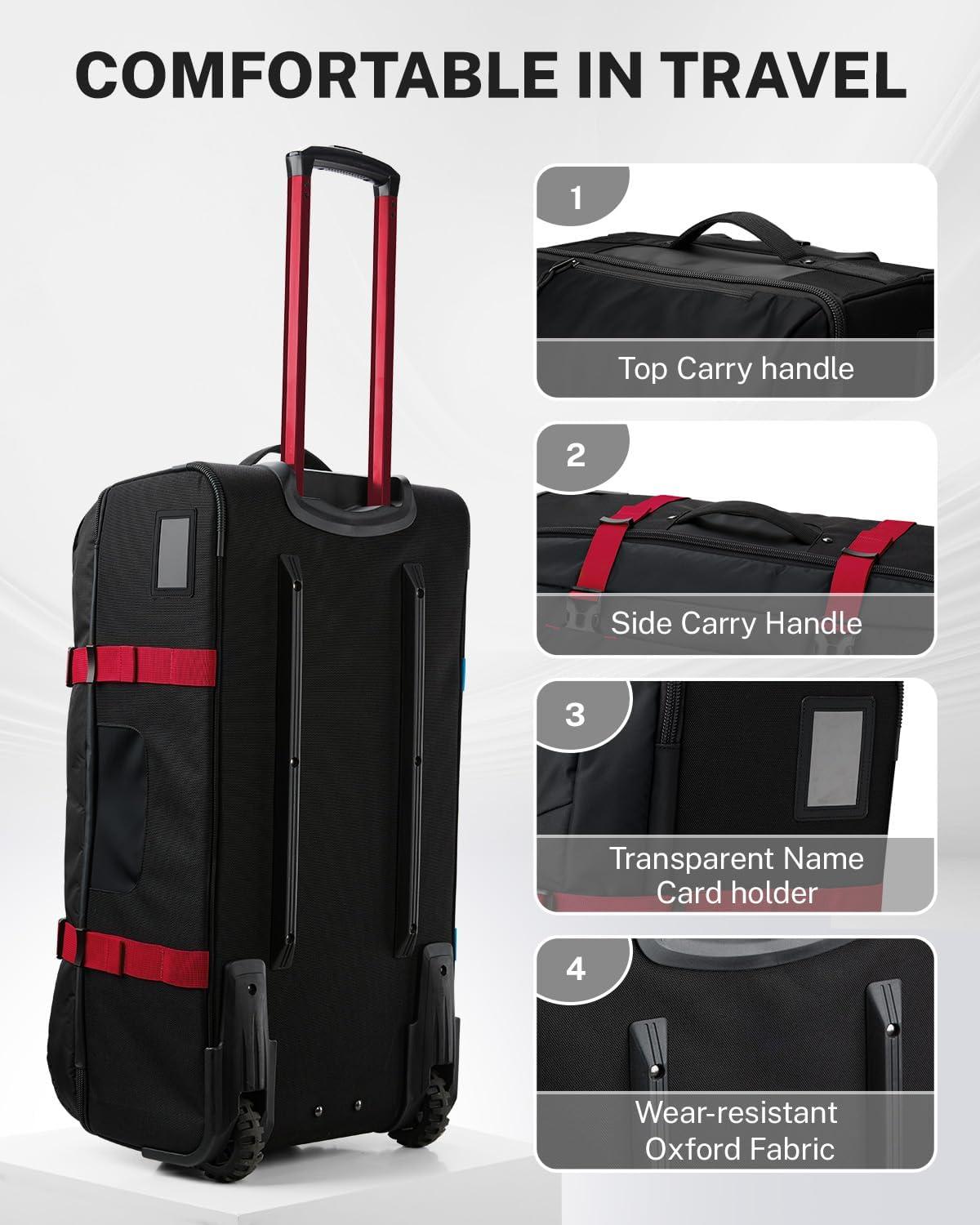 image:imageGonex Rolling Duffle Bag with Wheels Waterrepellent 90L Nylon Large Wheeled Travel Duffel Luggage with TSA Lock amp Telescopic Handle 30 inch Dark GreenBlack Red